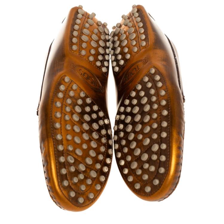 مملوكة مسبقًا Tod's Metallic Brown Leather Slip on Loafers Size 37