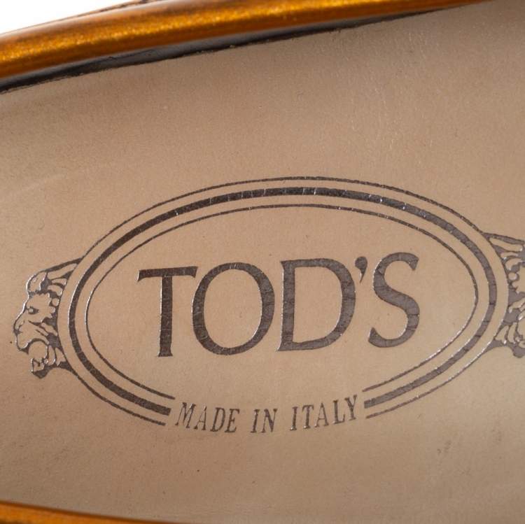 مملوكة مسبقًا Tod's Metallic Brown Leather Slip on Loafers Size 37