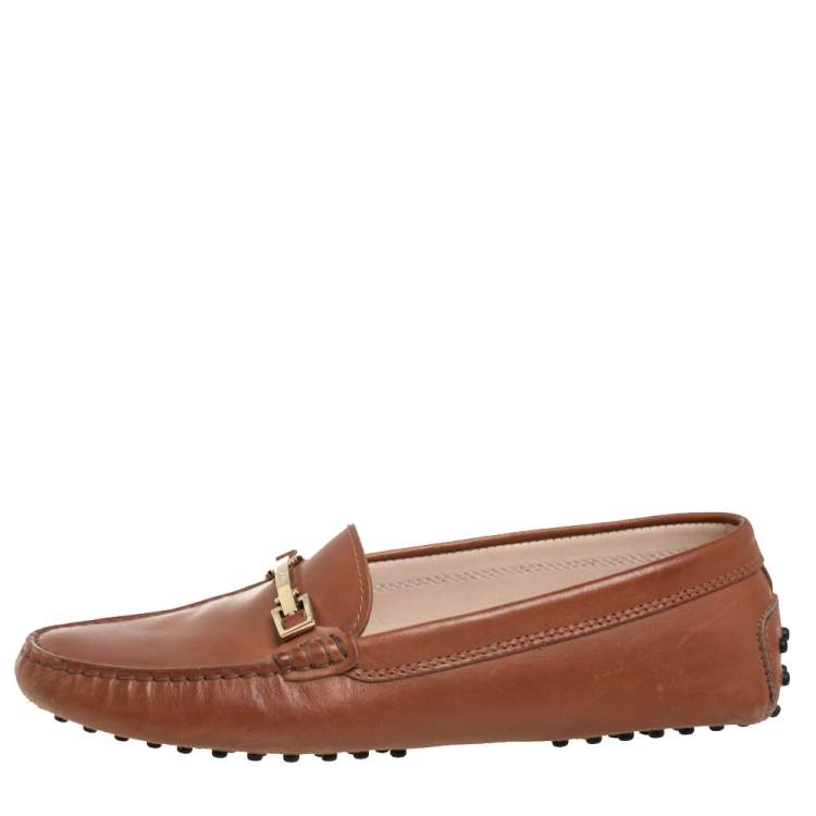 Pre Owned Tod's Tan Leather Buckle Slip on Loafers Size 38