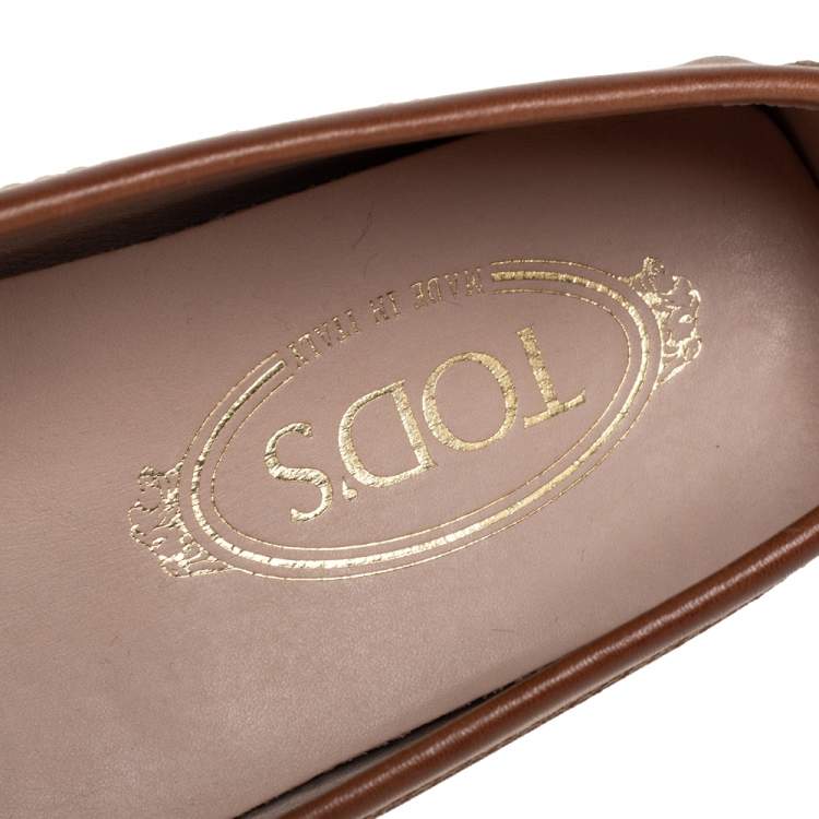 Pre Owned Tod's Tan Leather Buckle Slip on Loafers Size 38