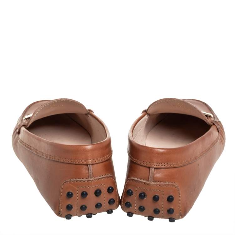 Pre Owned Tod's Tan Leather Buckle Slip on Loafers Size 38
