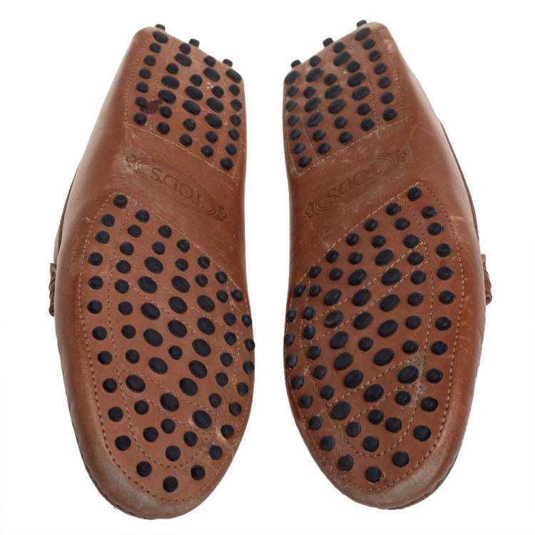 Pre Owned Tod's Tan Leather Buckle Slip on Loafers Size 38