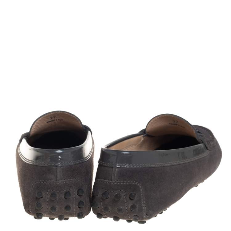 Pre Owned Tod's Grey Suede Slip On Loafers Size 37