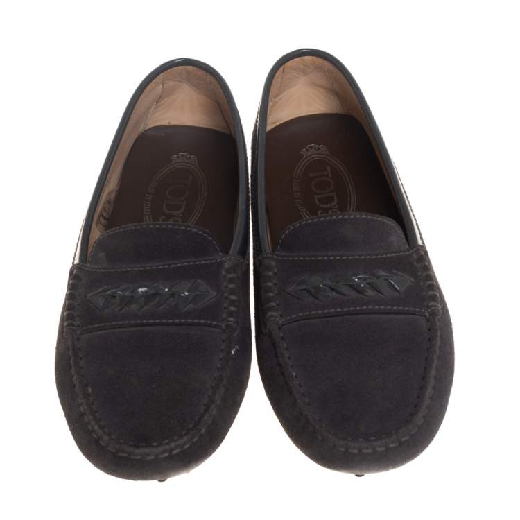 Pre Owned Tod's Grey Suede Slip On Loafers Size 37