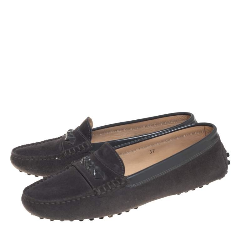 Pre Owned Tod's Grey Suede Slip On Loafers Size 37