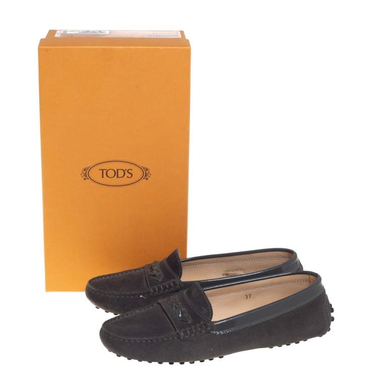 Pre Owned Tod's Grey Suede Slip On Loafers Size 37