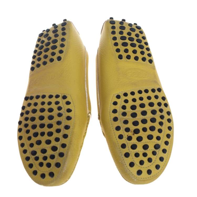 Pre Owned Tod's Yellow Leather Penny Slip On Loafers Size 37.5