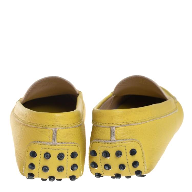 Pre Owned Tod's Yellow Leather Penny Slip On Loafers Size 37.5