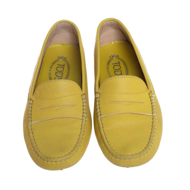 Pre Owned Tod's Yellow Leather Penny Slip On Loafers Size 37.5
