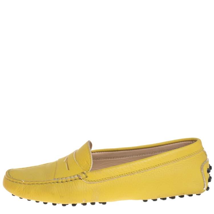 Pre Owned Tod's Yellow Leather Penny Slip On Loafers Size 37.5