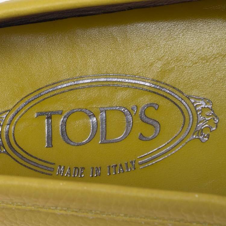 Pre Owned Tod's Yellow Leather Penny Slip On Loafers Size 37.5