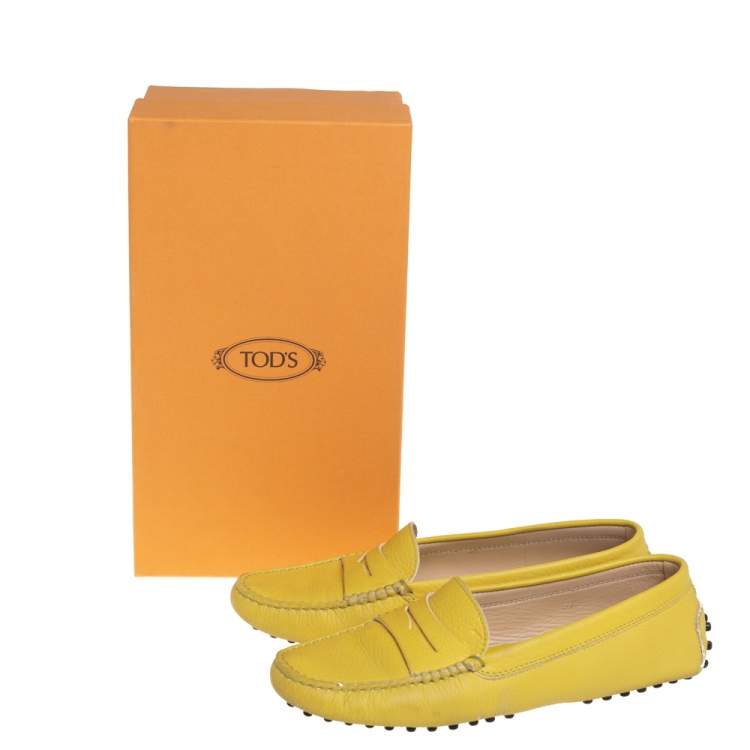 Pre Owned Tod's Yellow Leather Penny Slip On Loafers Size 37.5