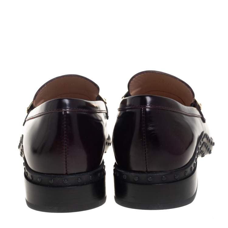 Pre Owned Tod's Purple Patent Leather Metal Penny Loafers Size 41