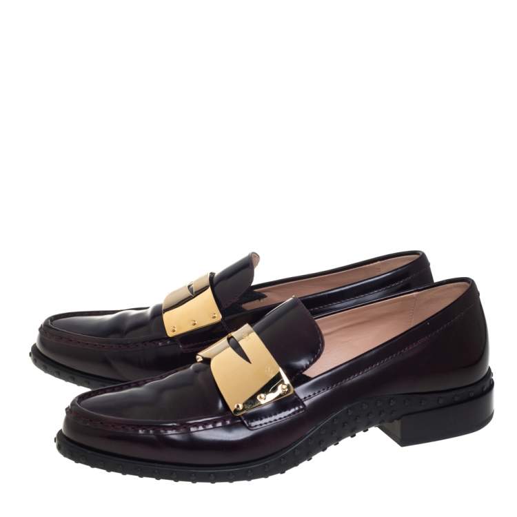 Pre Owned Tod's Purple Patent Leather Metal Penny Loafers Size 41