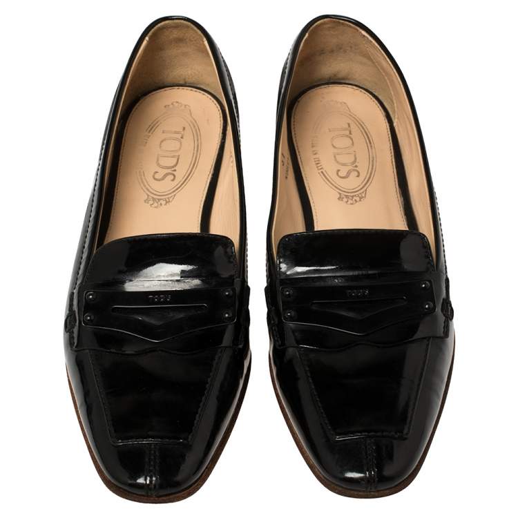 Pre Owned Tod's Black Patent Leather Penny Loafers Size 37