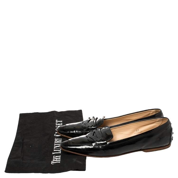 Pre Owned Tod's Black Patent Leather Penny Loafers Size 37