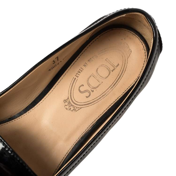Pre Owned Tod's Black Patent Leather Penny Loafers Size 37