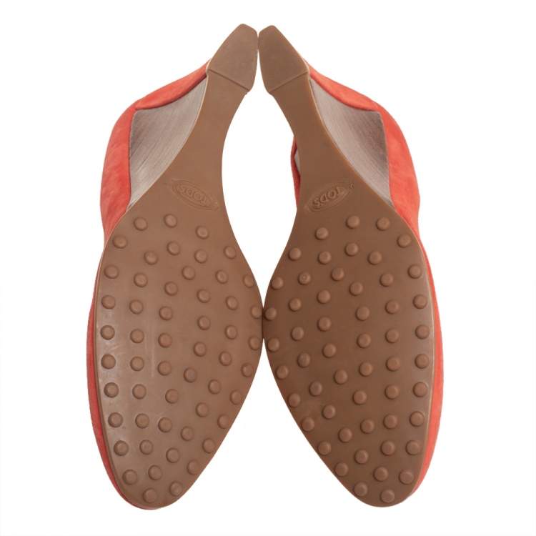 Pre Owned Tod's Orange Suede Wedge Pumps Size 38.5