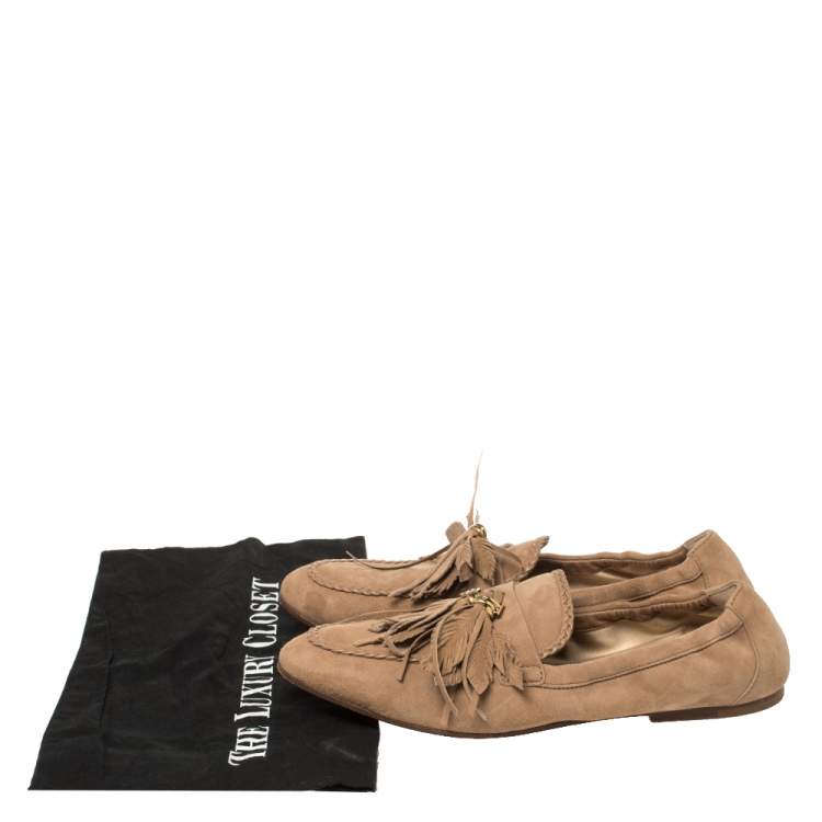 Pre Owned Tod's Beige Suede Tassel Loafers Size 39
