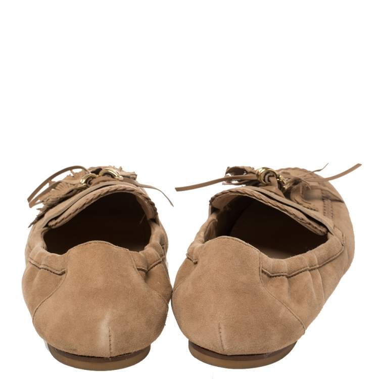 Pre Owned Tod's Beige Suede Tassel Loafers Size 39