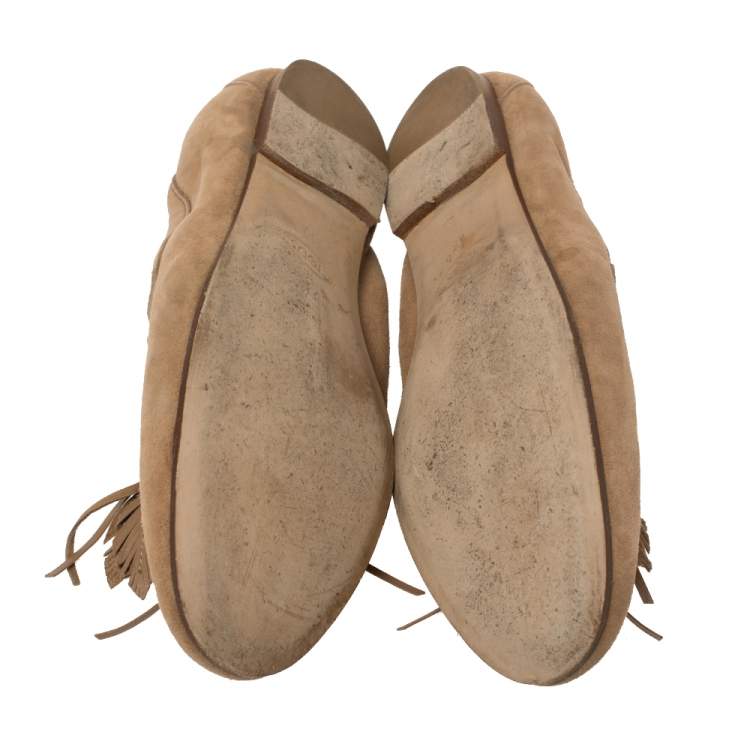 Pre Owned Tod's Beige Suede Tassel Loafers Size 39