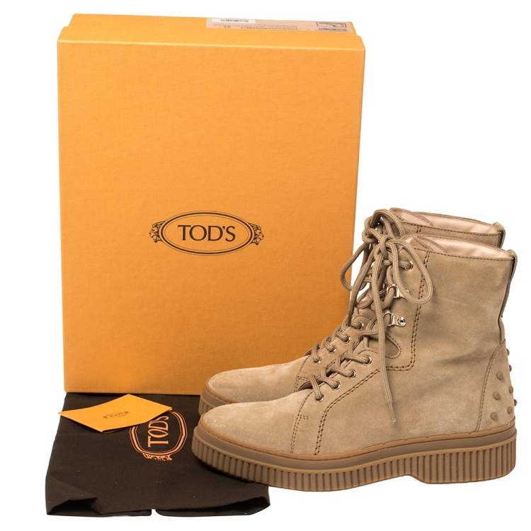 Pre Owned Tod's Beige Suede Lace Up Mid Calf Boots Size 41