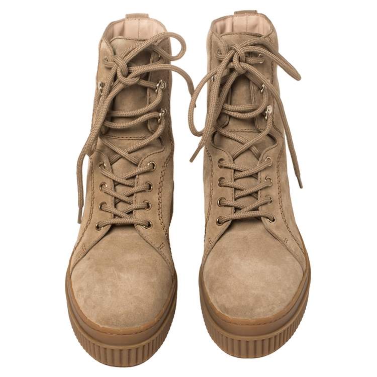 Pre Owned Tod's Beige Suede Lace Up Mid Calf Boots Size 41