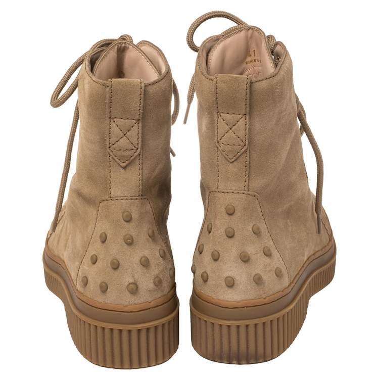 Pre Owned Tod's Beige Suede Lace Up Mid Calf Boots Size 41