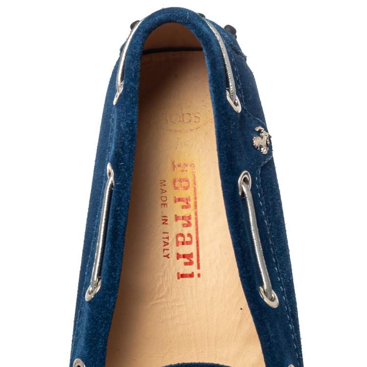 Pre Owned Tod's for Ferrari Blue Suede Gommino Bow Slip On Loafers Size 36