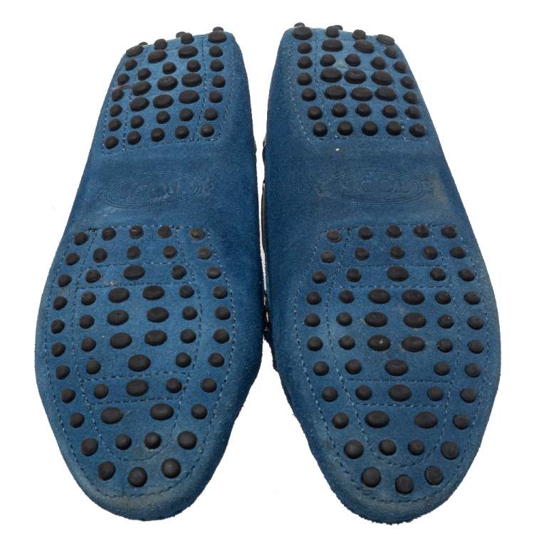 Pre Owned Tod's for Ferrari Blue Suede Gommino Bow Slip On Loafers Size 36