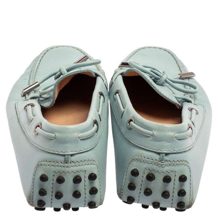Pre Owned Tod's Blue Leather Gommino Slip On Loafers Size 38.5