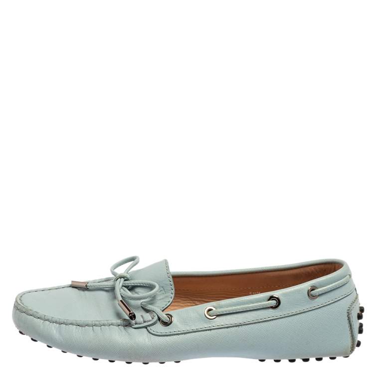 Pre Owned Tod's Blue Leather Gommino Slip On Loafers Size 38.5
