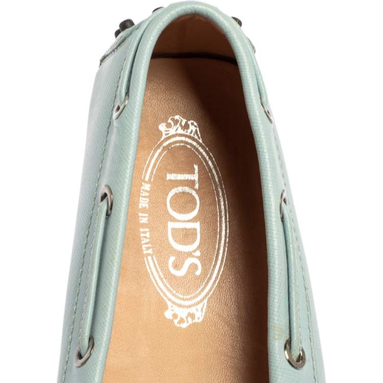 Pre Owned Tod's Blue Leather Gommino Slip On Loafers Size 38.5