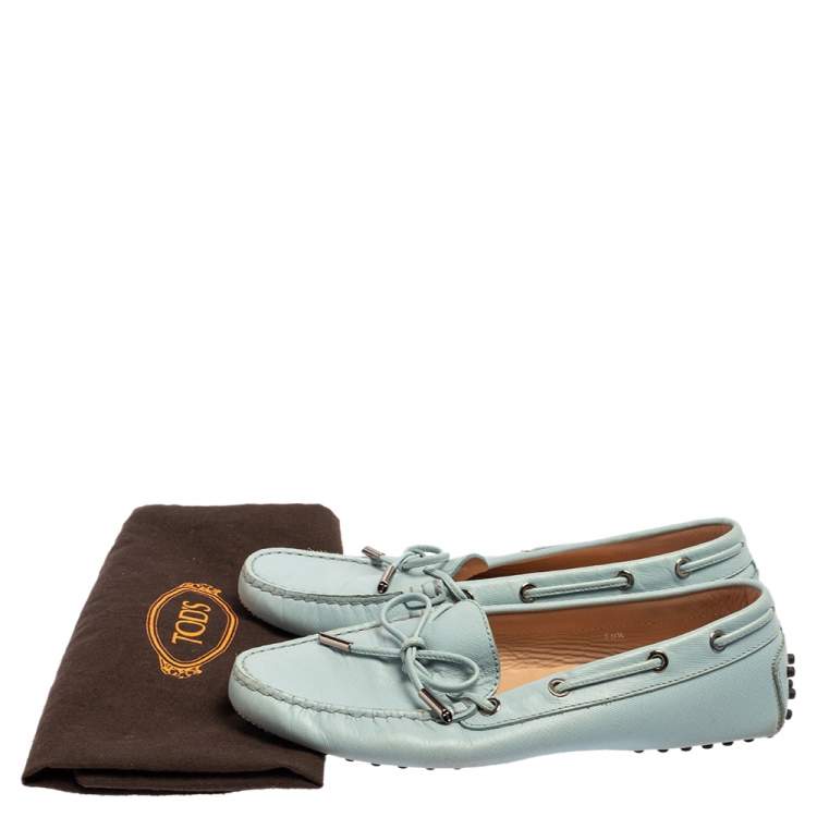 Pre Owned Tod's Blue Leather Gommino Slip On Loafers Size 38.5