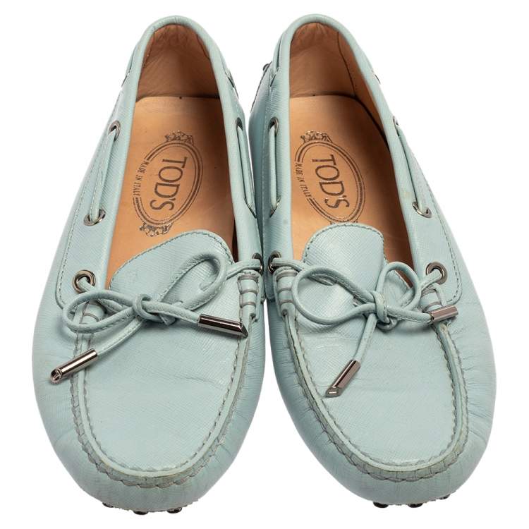 Pre Owned Tod's Blue Leather Gommino Slip On Loafers Size 38.5
