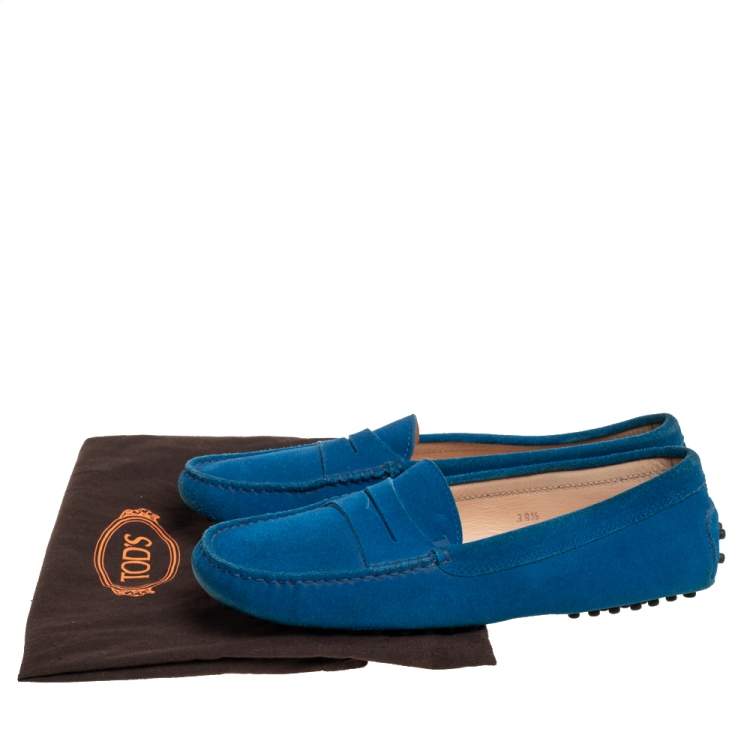 Pre Owned Tod's Blue Suede Penny Loafers Size 39.5