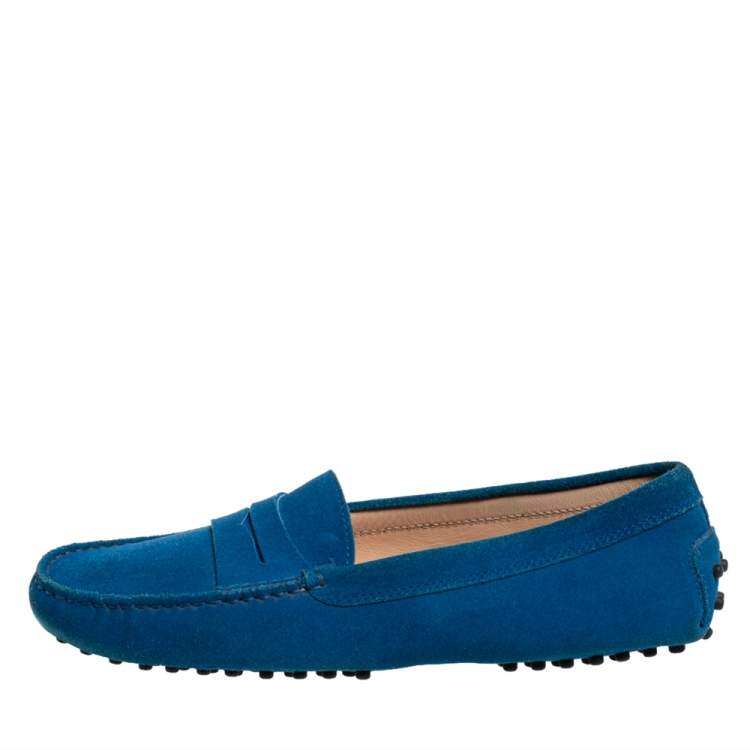 Pre Owned Tod's Blue Suede Penny Loafers Size 39.5
