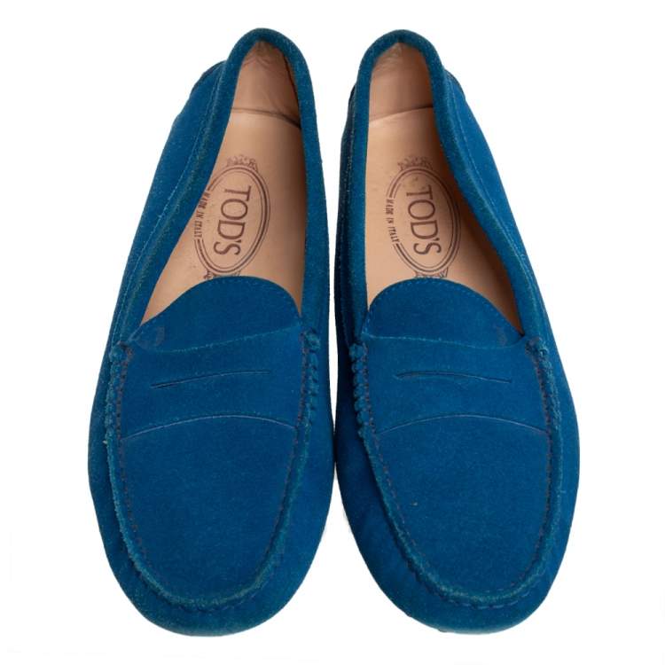Pre Owned Tod's Blue Suede Penny Loafers Size 39.5