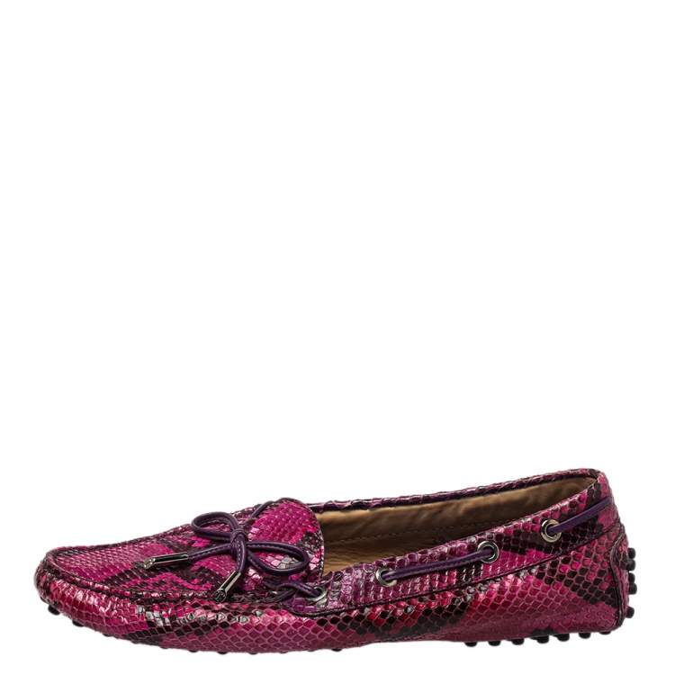 Pre Owned Tod's Pink Python And Leather Bow Loafer Size 39