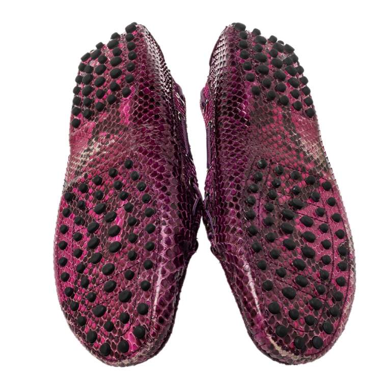 Pre Owned Tod's Pink Python And Leather Bow Loafer Size 39