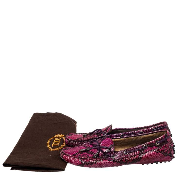 Pre Owned Tod's Pink Python And Leather Bow Loafer Size 39