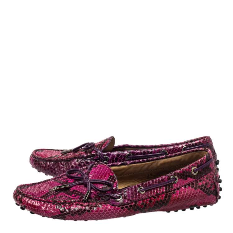 Pre Owned Tod's Pink Python And Leather Bow Loafer Size 39