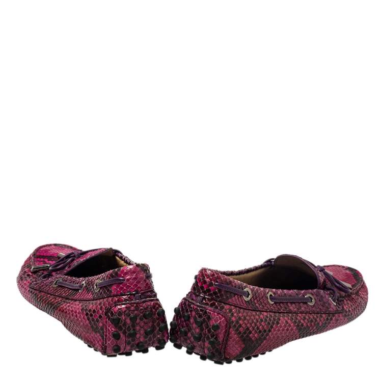 Pre Owned Tod's Pink Python And Leather Bow Loafer Size 39