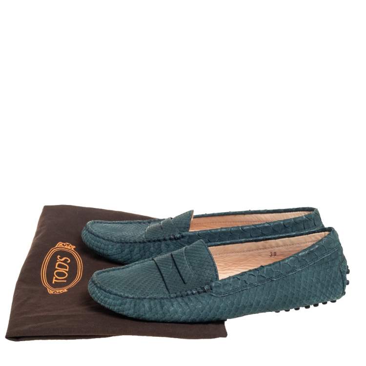 Pre Owned Tod's Blue Python Penny Slip On Loafers Size 39