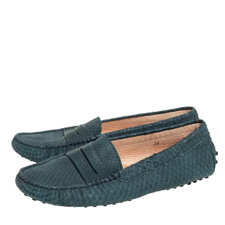 Pre Owned Tod's Blue Python Penny Slip On Loafers Size 39