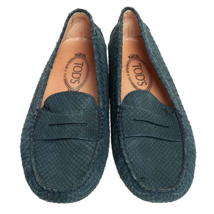 Pre Owned Tod's Blue Python Penny Slip On Loafers Size 39
