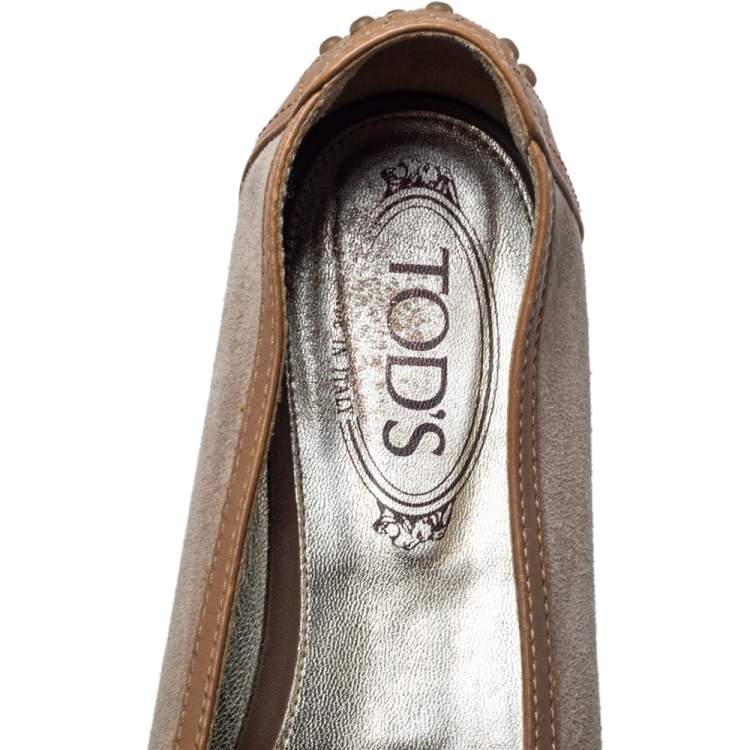 Pre Owned Tod's Brown/Beige Suede Ballet Flats Size 38.5