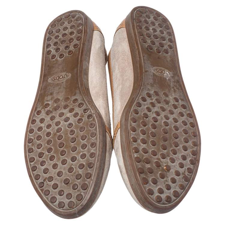Pre Owned Tod's Brown/Beige Suede Ballet Flats Size 38.5