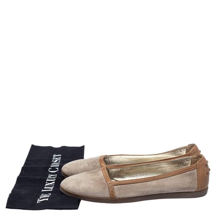 Pre Owned Tod's Brown/Beige Suede Ballet Flats Size 38.5