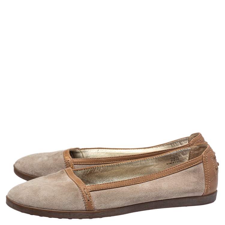 Pre Owned Tod's Brown/Beige Suede Ballet Flats Size 38.5